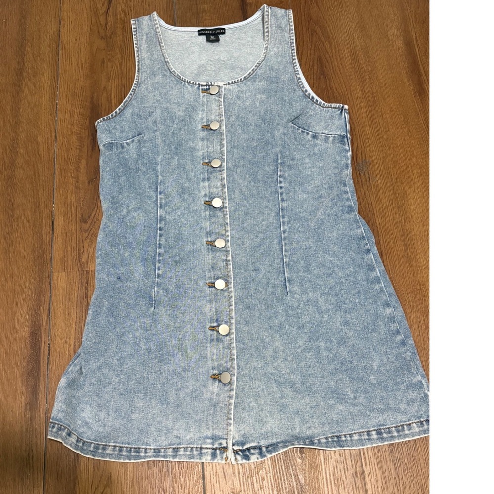 Sincerely Jules Women's L Light Wash Denim Mini Dress Button Front Y2K